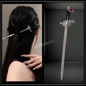 New silver medieval Renaissance goth Camelot tarot sword hair stick accessories